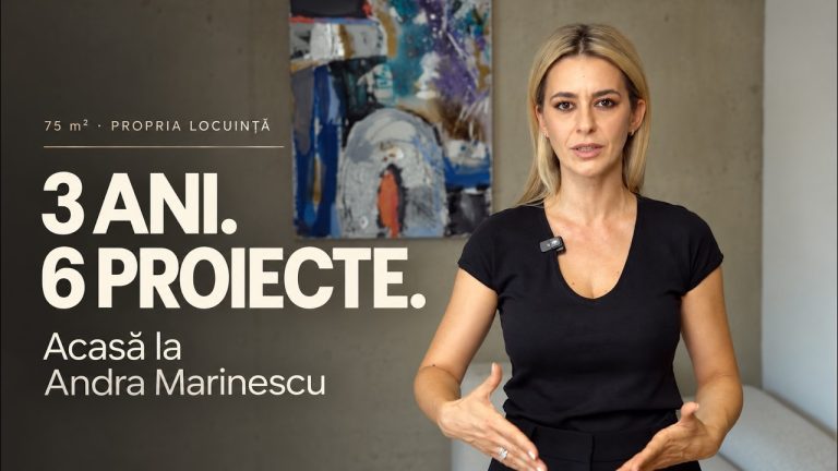 Amenajare apartament de 75 mp; beton aparent, oglinzi și accente de culoare. Acasă la arhitectul Andra Marinescu/VIDEO